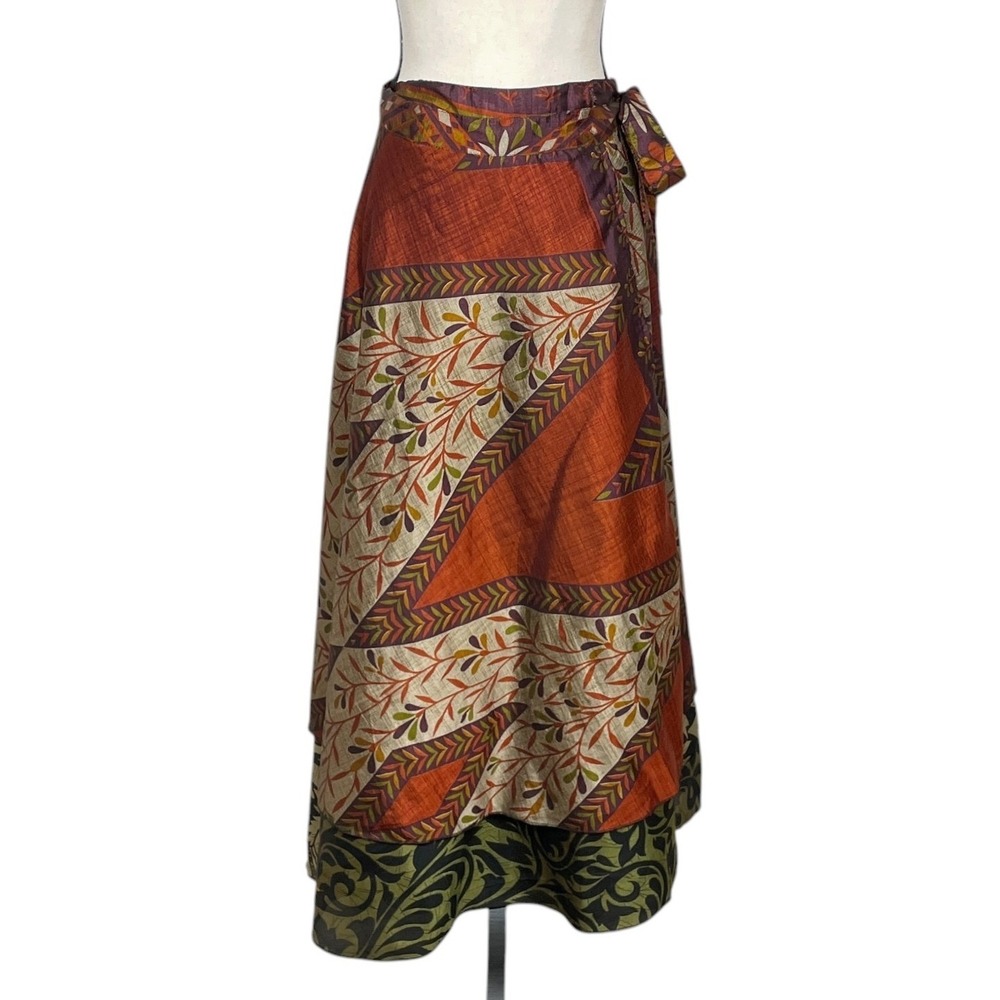 Handmade Boho Reversible Satin‎ Wrap Maxi Skirt Womens OS Festival Earthy Hippie